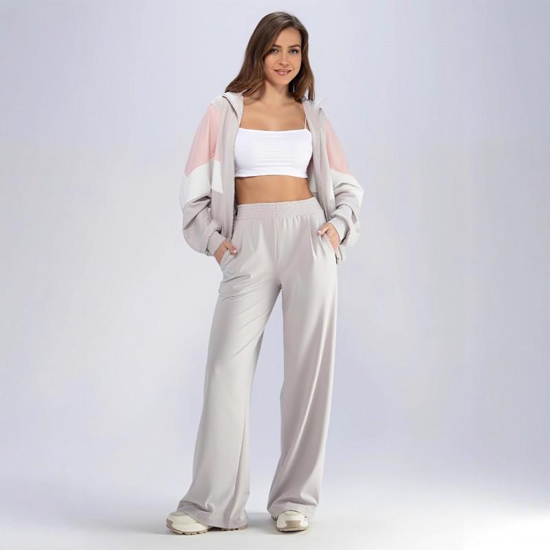 Women s Casual Fashion Zipper Splicing Coat Trouser Set Two-piece L