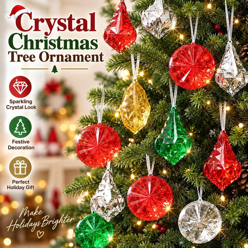 Plastic Christmas Tree Ornament Transparent Faceted Tree Ornament  Window Hanging Decor