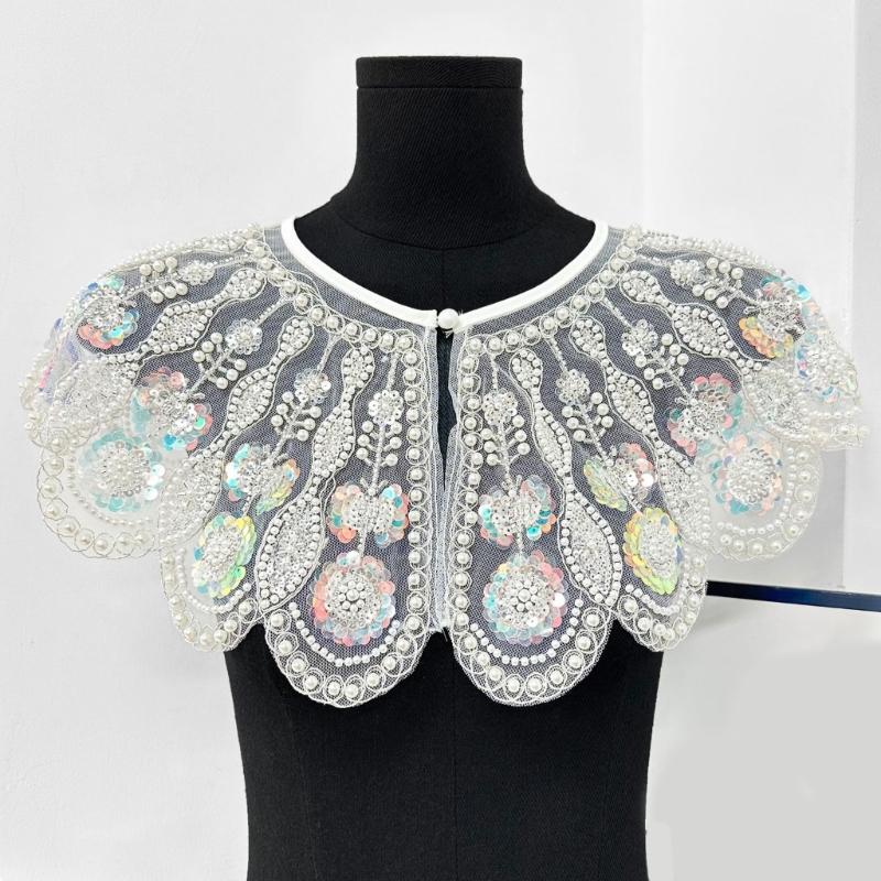 Elegant Embroidered Beaded Mesh Collar Detachable Shawl Scarf Stylish False Collar For Women Fashion Accessory