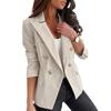 Yousheng Women Suit Coat Lapel Long Sleeve Double Breasted Suit Jacket with Flap Pockets Solid Color Loose Fit Office Lady Outwear