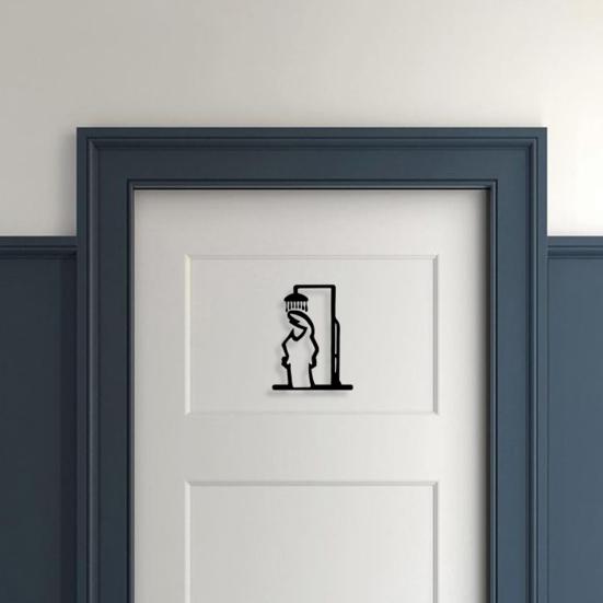 Yousheng Metal Bathroom Sign Black Shower Figure Wall Decoration Minimalist Line Rustic Door Sign Funny Door Topper for Bathroom Decoration