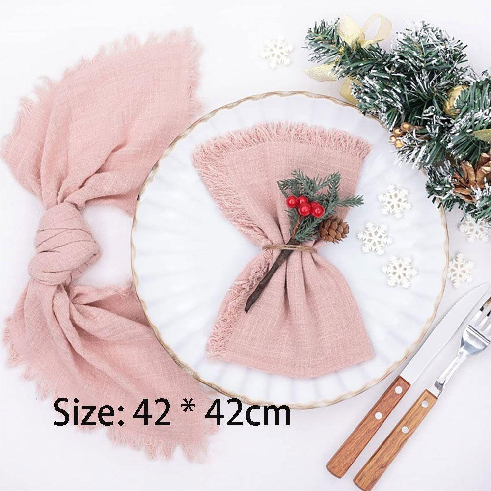 8 Pcs 16.5'' Cotton Linen Tassel Napkin Pink Party Decoration with Tassel Napkins  Table
