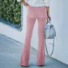 Women Flared Pants Elastic High Waist Solid Color Casual Trousers with Pockets Autumn Winter Long Pants