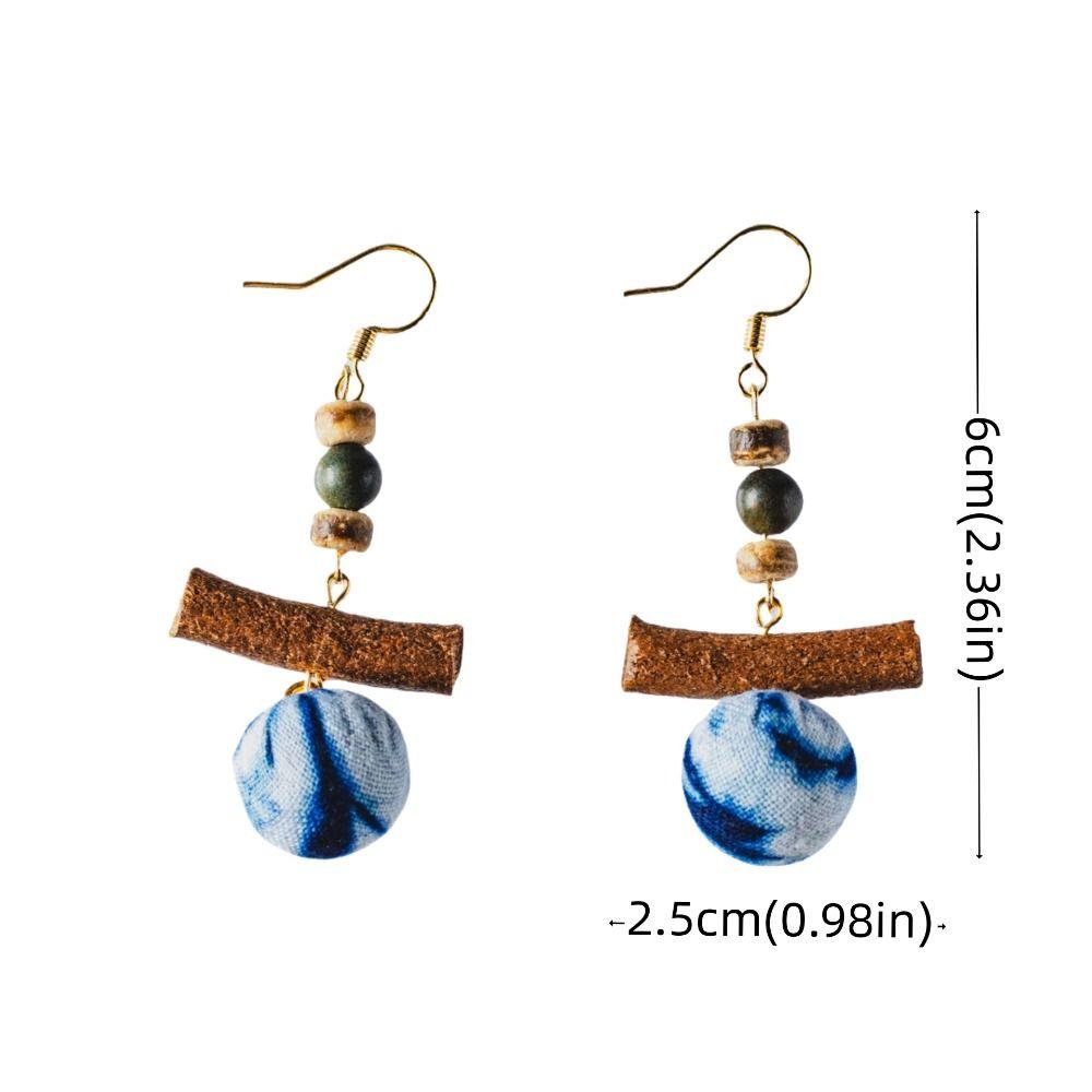 Chinese Wood Beads Earring Drop Ethnic Style Vintage Eardrop Ear Clip Tie-Dye Earrings  Travel