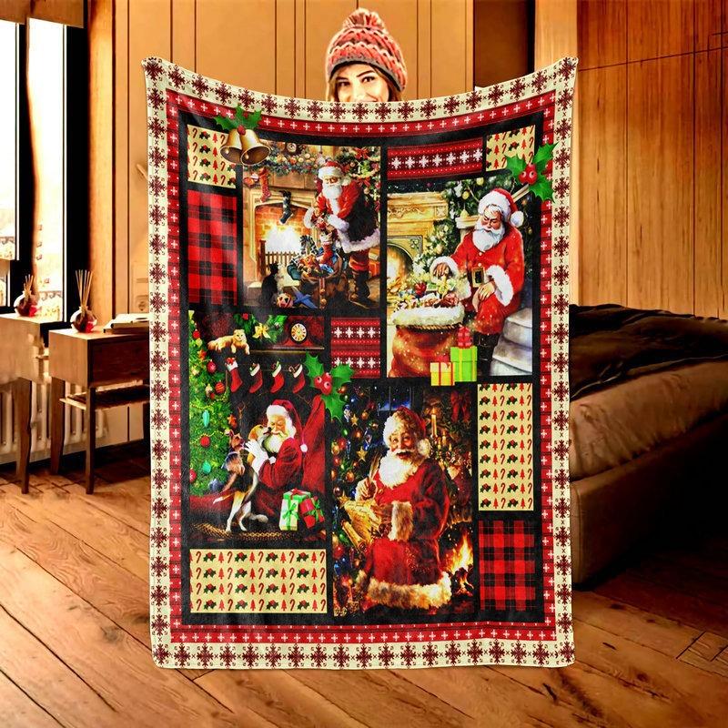 Christmas Cartoon Pattern Digitalprinted Polyester Bedroom Velvet Flannel Soft Sofa Cover Blanket Fleece Soft Sofa Cover