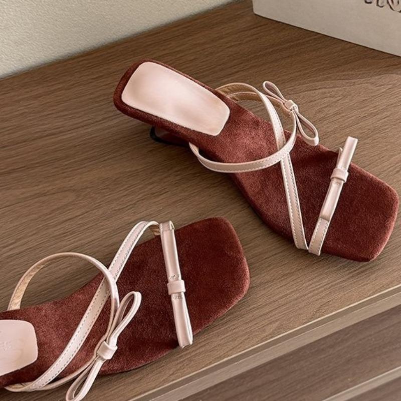Fashion Women's Fashion Slope Slippers Summer New Square Head Open Toe Thin with Butterfly Knot Anti-slip Wear Heel Shoes