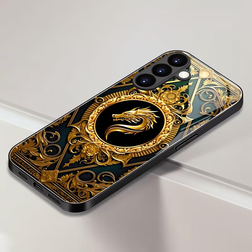 Unique Dragon Black Glass Phone Case Suitable for Samsung Galaxy S26 S25 S24 S23 S22 S20 FE/Ultra/Plus Anti Drop Back Cover