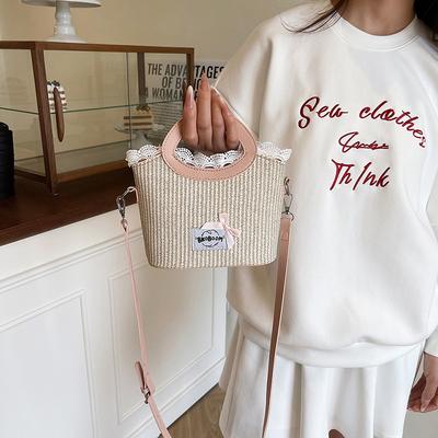 Summer Fashion Straw Bag Women's 2025 New Sweet Girl Portable Vegetable Basket Bag Versatile Messenger Bag