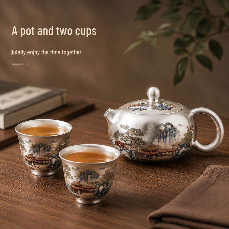 Gilded 999 Silver Ceramic Tea Set