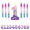 7pcs Girls Purple Mermaid Party Number 0-9 Cake Candles, 2.76 Inch Birthday Candle, Cake Topper Decoration for Birthday Party