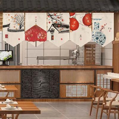 Chinese Style Pennant Home Decor Door Head Curtain Shop Signboard Homestay Teahouse Hanging Half-curtain Kitchen Short Curtain