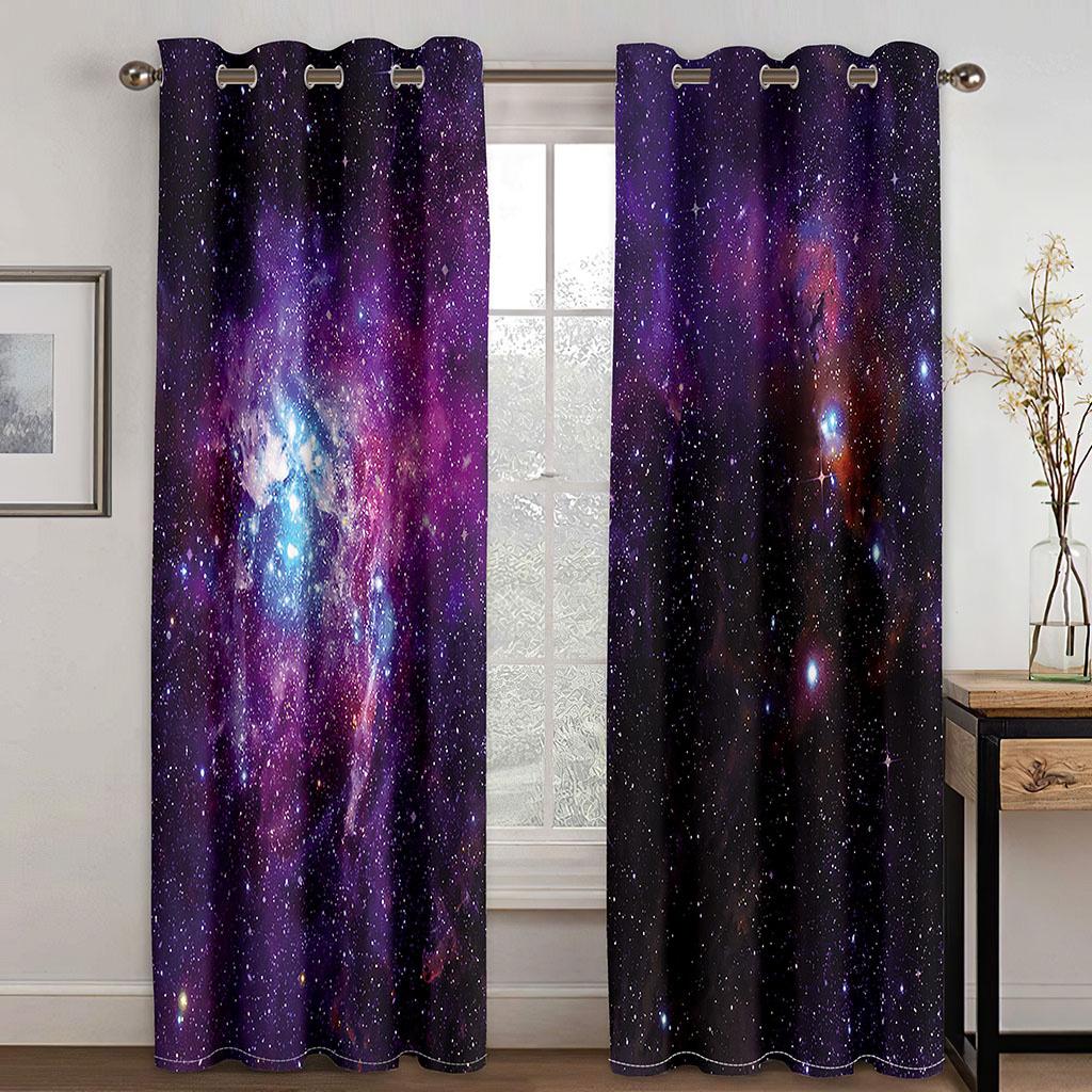 3D Pattern Print Modern Colorful Sunset Landscape Purple Starry Sky  Shading Window Curtain For Living Space Bedroom Space Decor