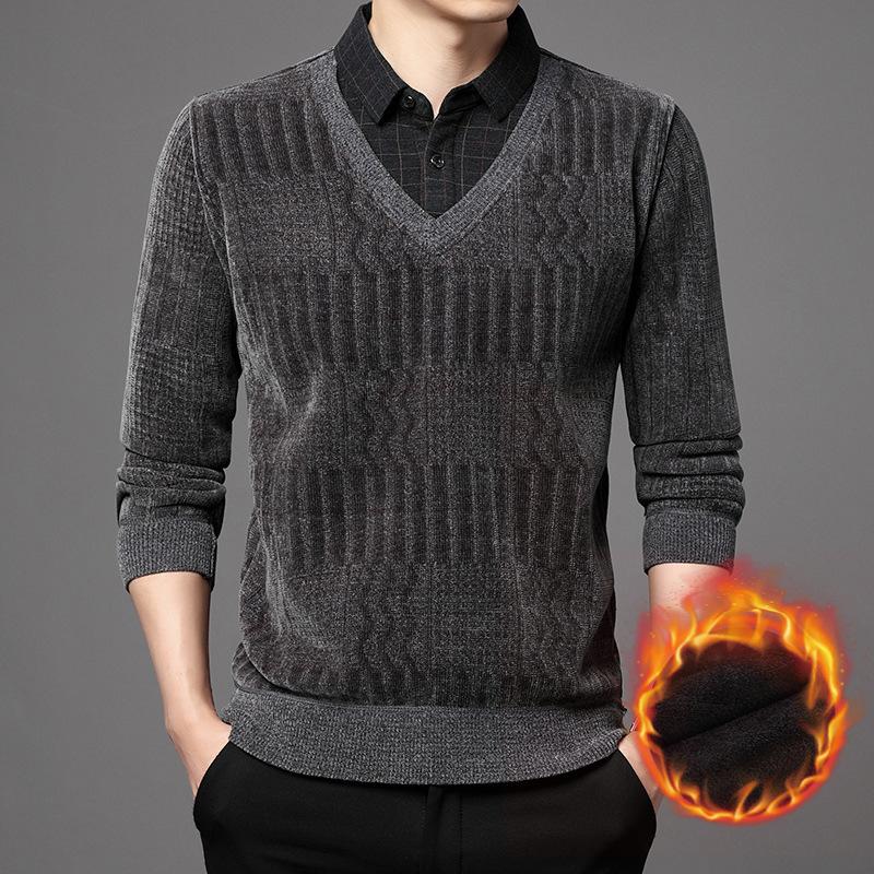 Мужской зимний свитер из двух частей из синели и бархата — фото 4