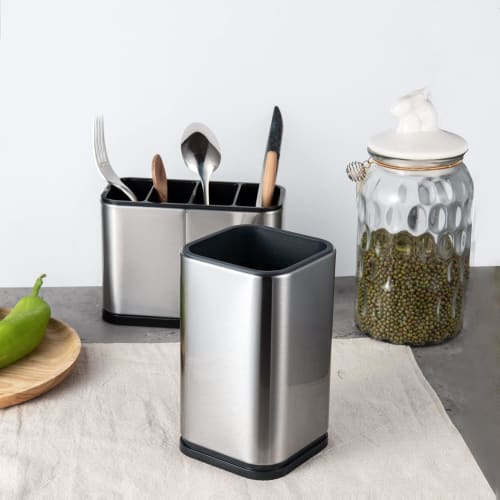 IMEEA Chopstick Holder, Cutlery Stand, Square, 17cm Tall, Stainless Steel, Silver