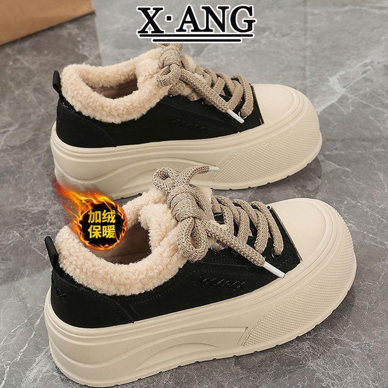 

Thick-soled heightening women s shoes leather board shoes casual sports shoes women s velvet thermal cotton shoes lamb wool shoes children 40