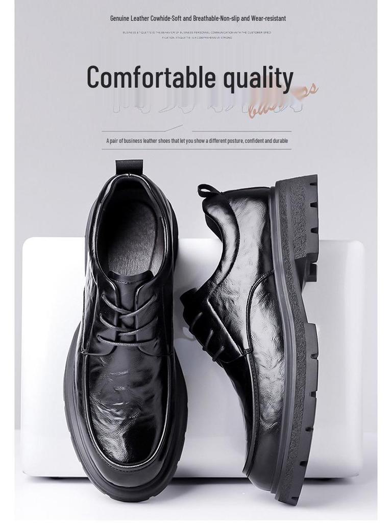 Men's 2025 Autumn Versatile Leather Derby Shoes - Formal & Casual Thick Sole Wedding Shoes