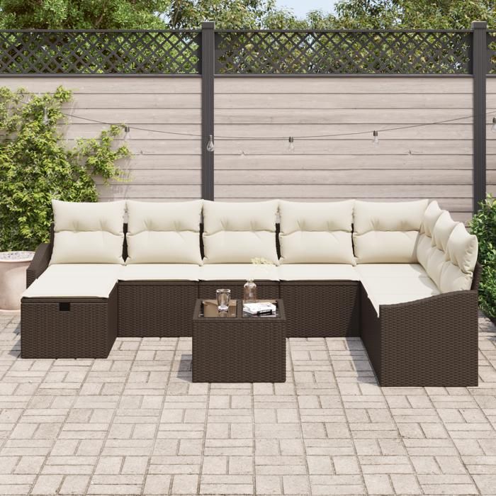 VidaXL Ensemble de canapés de jardin en 9 pièces avec coussins en rotin poly marron 3359337