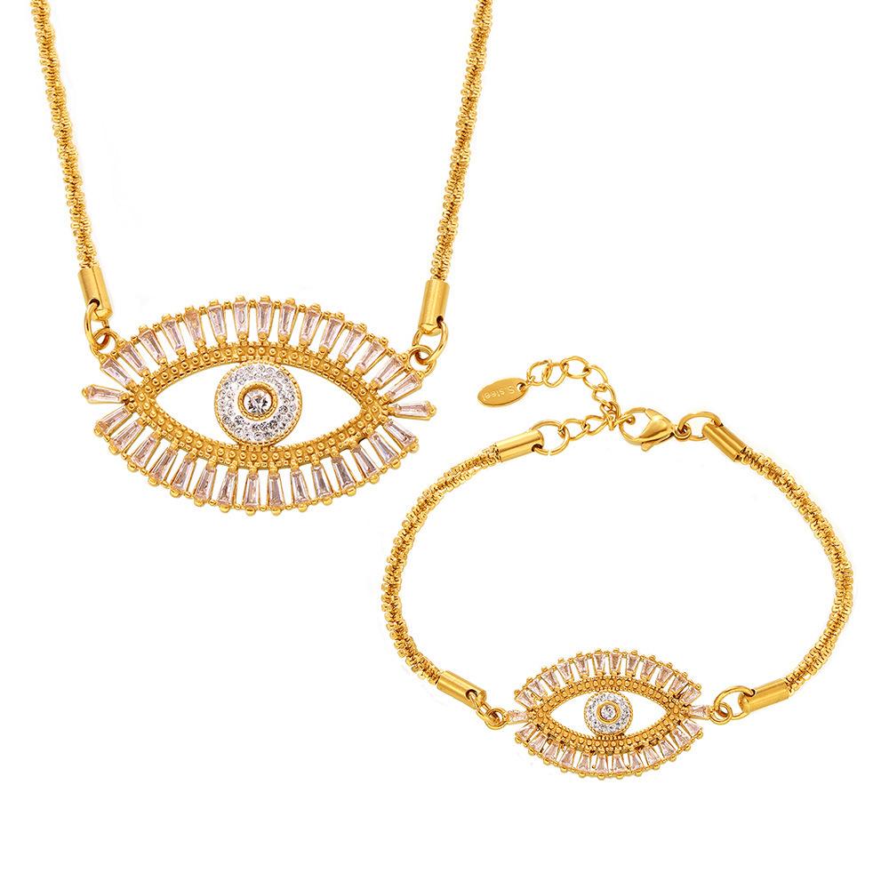 Devil's Eye Zircon Jewelry Set: Micro-Paved Titanium Steel Necklace, Bracelet & Earrings