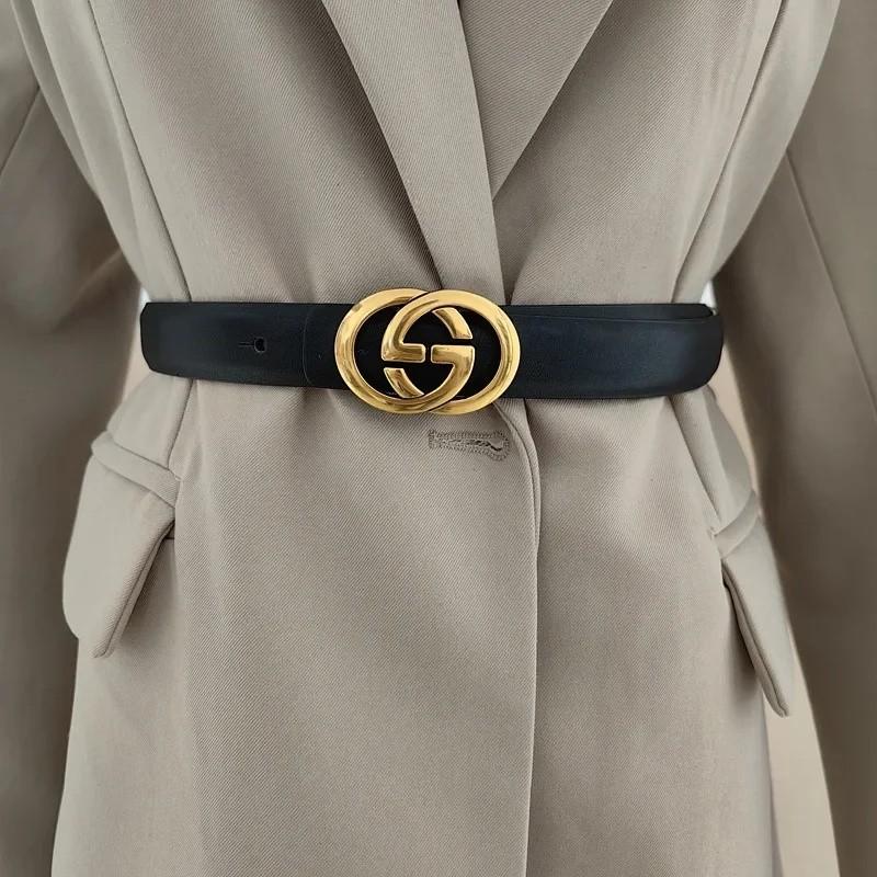 Fashion Lady Belt With Double C Metal Buckle For Denim Pants And Casual Wear