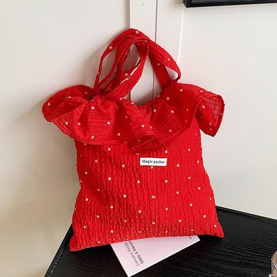 New Popular Sweet Lotus Leaf Edge Chiffon Bag Korean Version Small Fresh Lazy Wind Polka Dot Large Capacity Shoulder Women's Bag