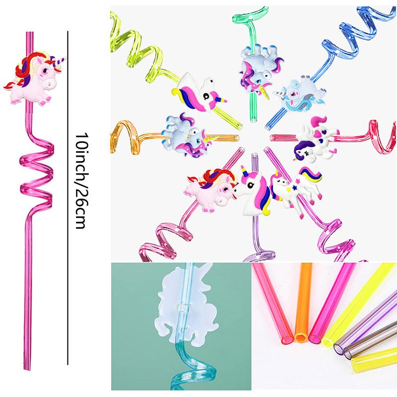 8pcs Cute Unicorn Rainbow Straws Reusable Plastic Straws Girl Birthday Party Supplies Unicorn Party Favors