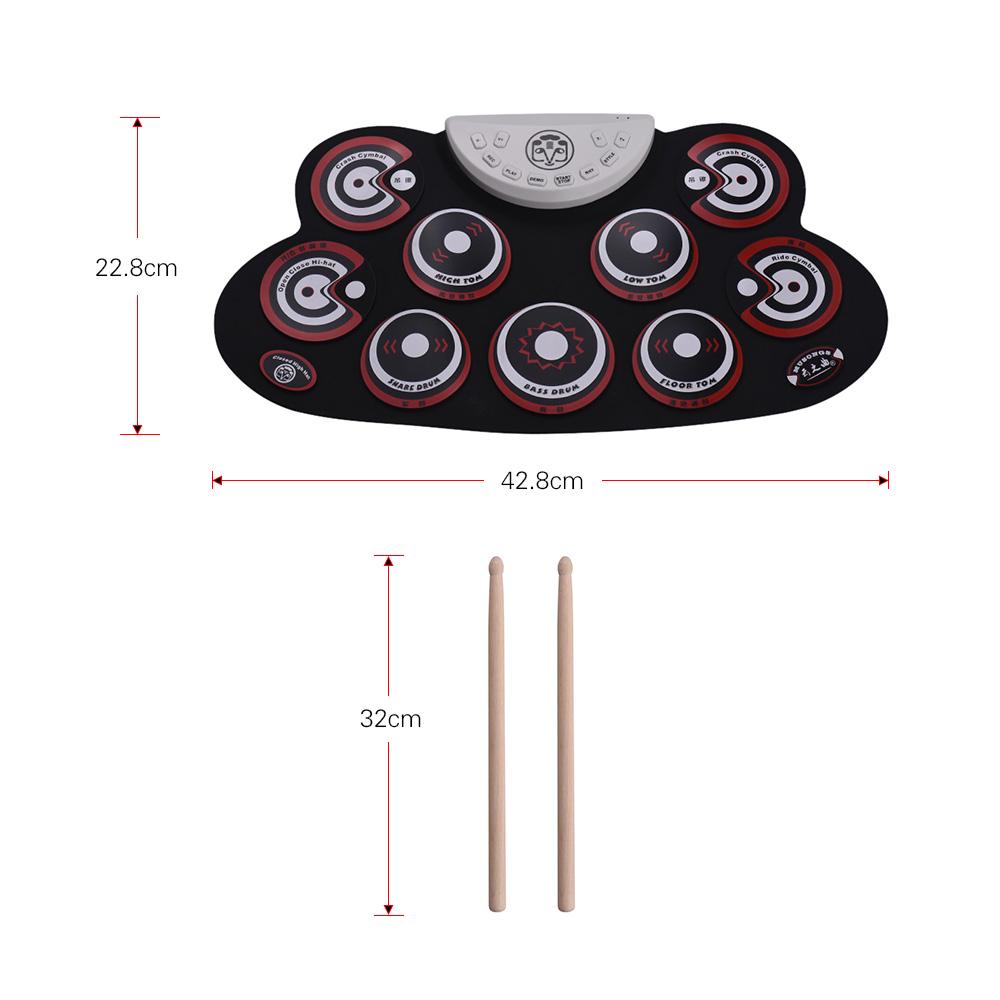 Portable Silicone Drum Pad Electronic Folding Drum Set With Drum Sticks Foot Pedals Cartoon Design