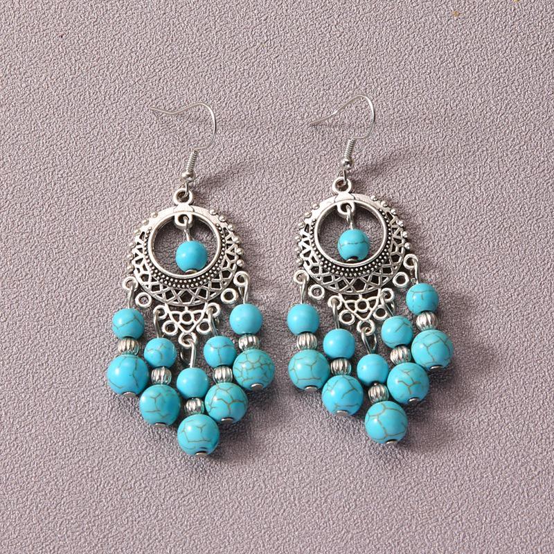 

Богемные серьги с кисточками из бирюзы - Этнический ретро тибетский подвесной стиль