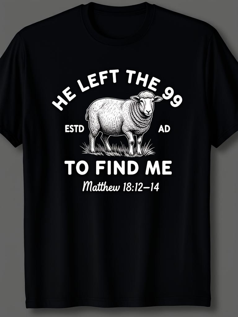 Men'S Christian Faith Tshirt He Gave Up 99 Sheep In Search of My Lost Sheep Design with Matthew 1812