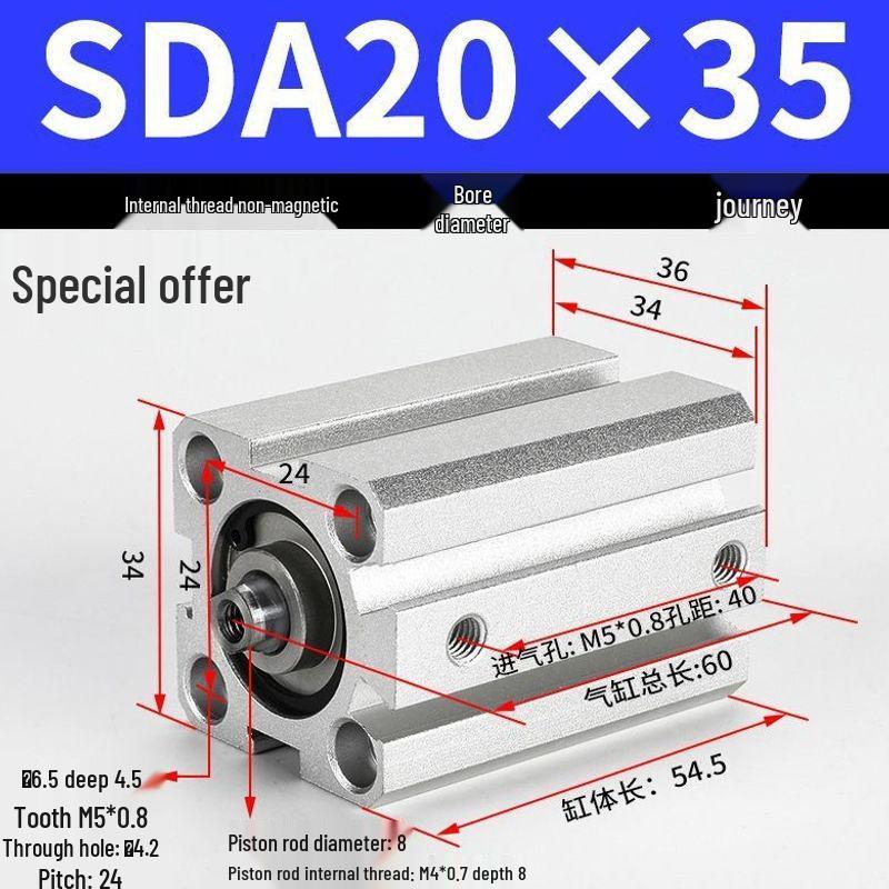 SDA Series Pneumatic Cylinders: Sizes 12 to 100mm, Stroke 35 to 90mm
