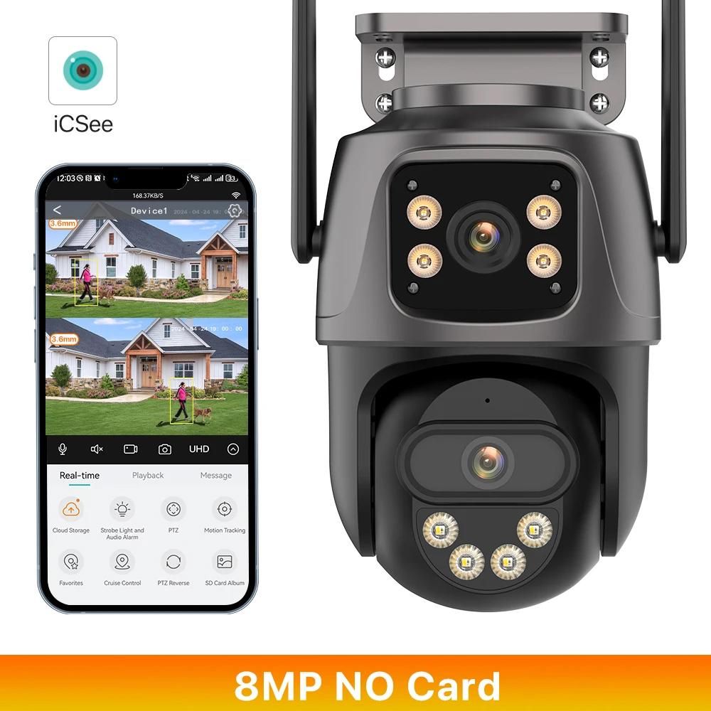 

15MP HD Three Screen WIFI IP Outdoor 4K Dual Lens Ai Human Detection Waterproof CCTV Video Security Camera iCsee 8MP NO Card