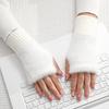 Half Finger Gloves Women Long Fingerless Gloves Fleece-Lined Touchscreen Knitted