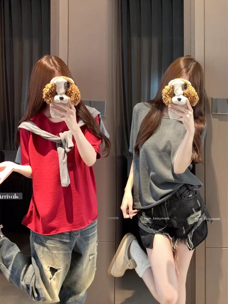 Women s Plus Size Slimming Knit Short Sleeve Top - Round Neck, Plain Color L