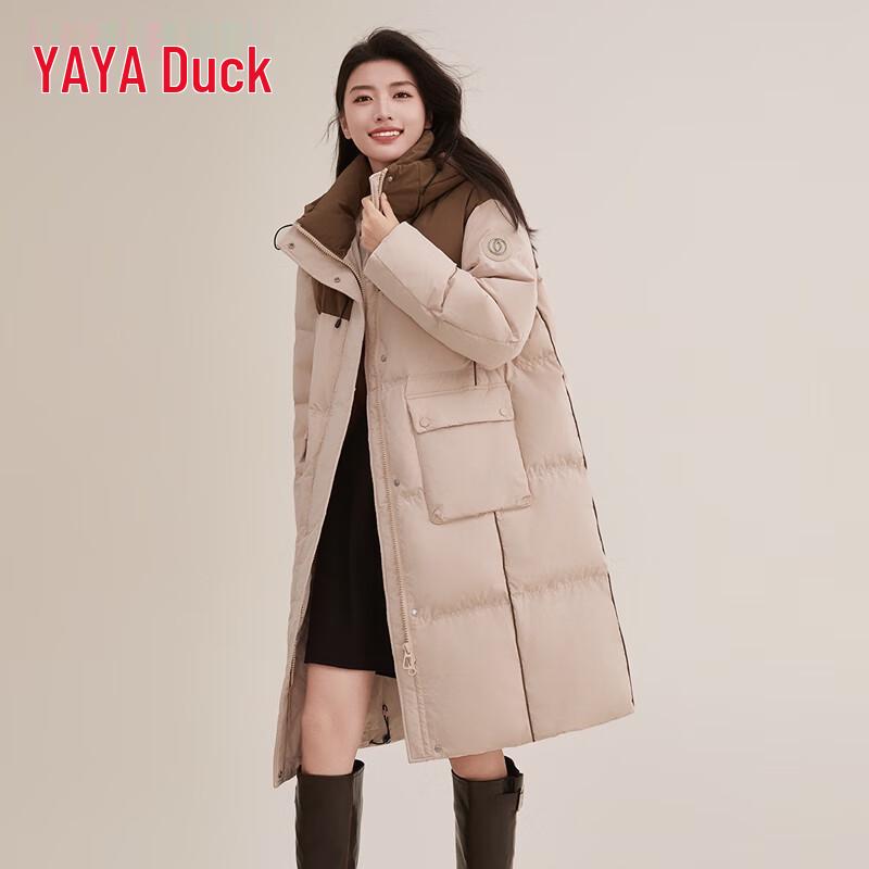 YAYA Women's 2025 Winter Mid-length Hooded Duck Down Jacket