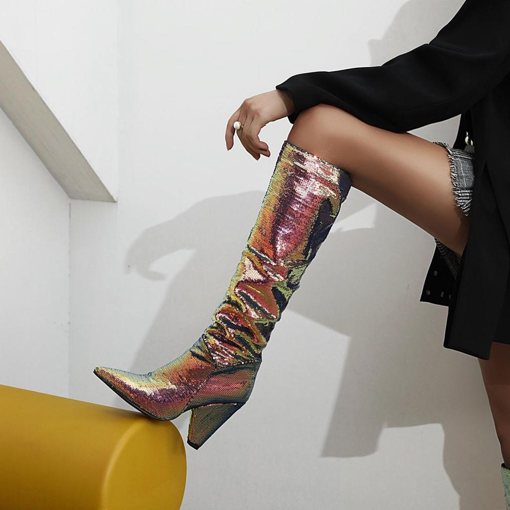 Women's high heeled boots, fashionable European and American style