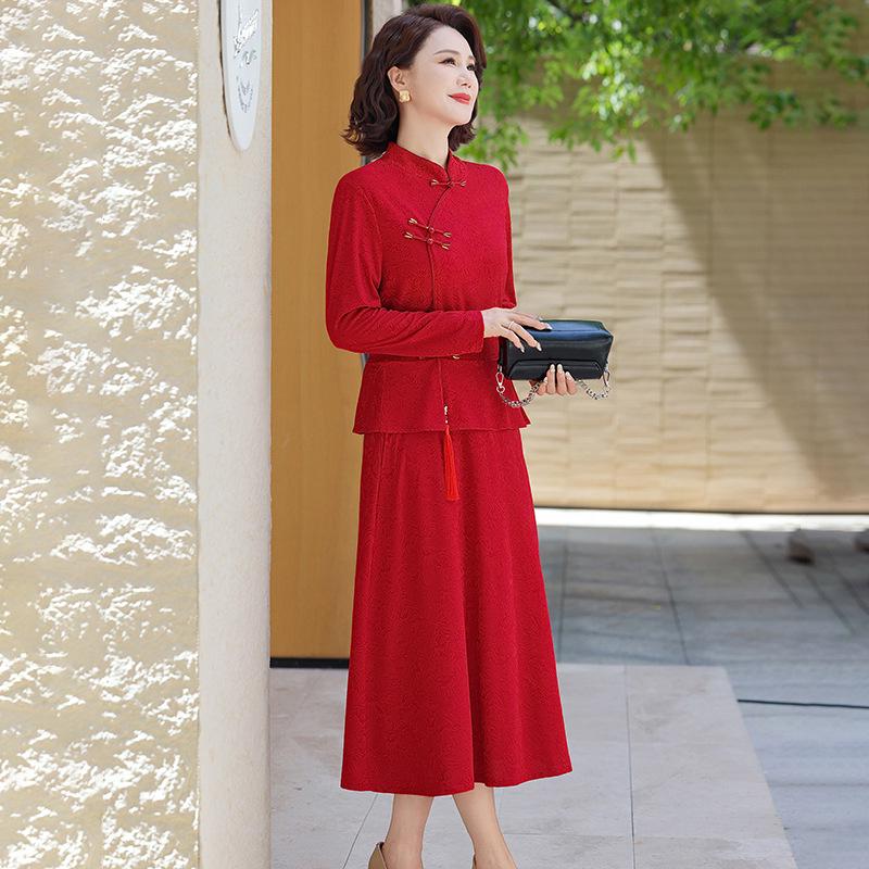 

Elegant Spring Wedding Outfit 2026: Stylish Mother-in-Law Dress for Mid-to-Old Age Women 5XL (145-160 lbs) ярко-красный