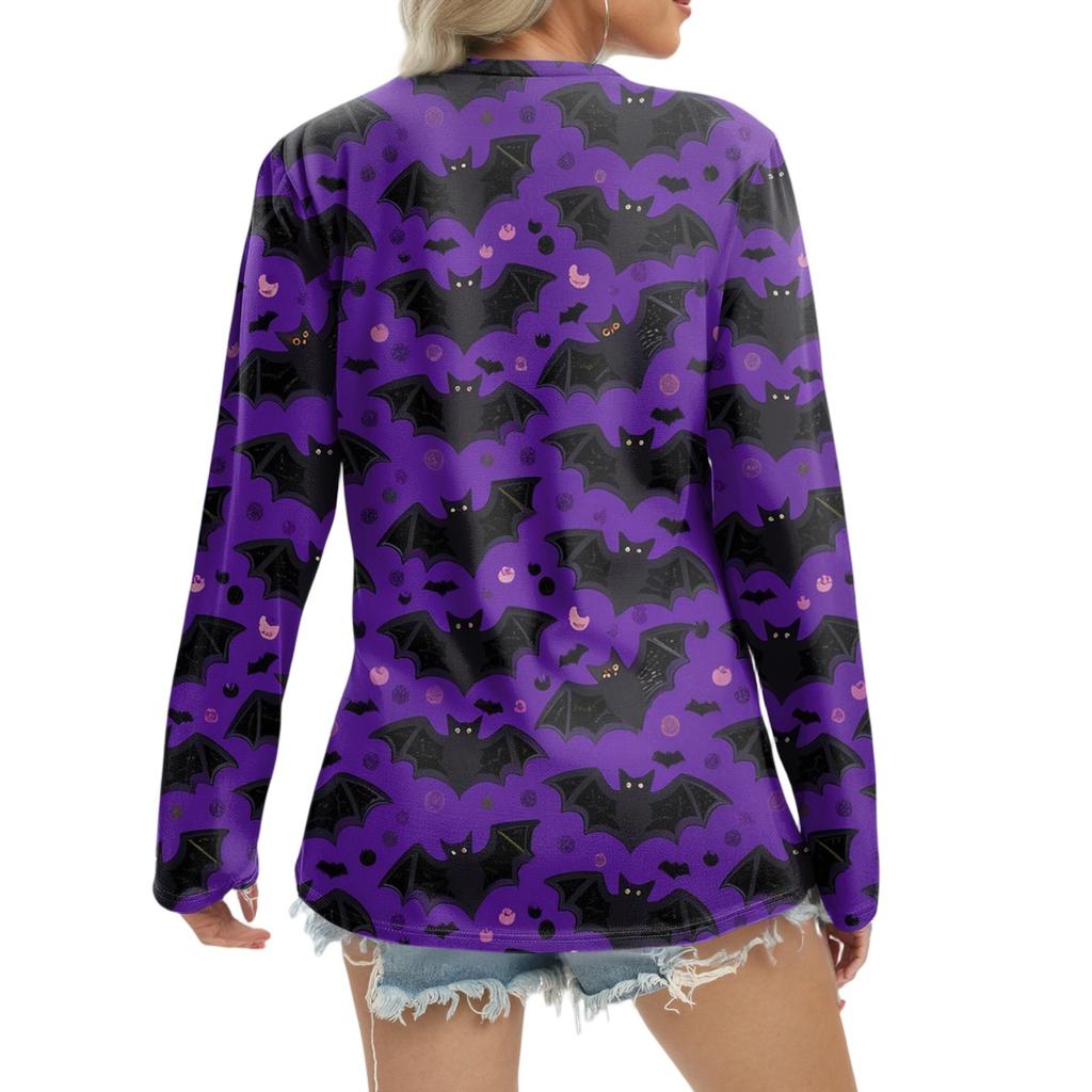 Women's Casual Fashion Sexy Comfort Halloween Printed V-Neck Button Long Sleeve