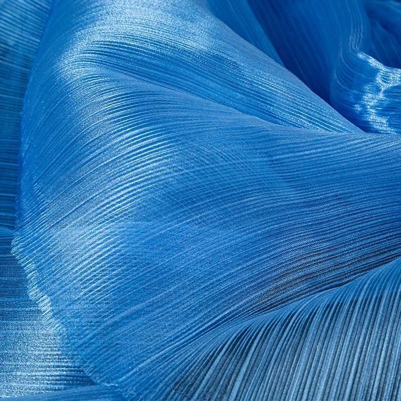 100x145cm Jasná Plisovaná Organza Látka Šít Svatební Šaty A Módní Plisované Síťoviny, DIY Tvar Pevné Designové Látky