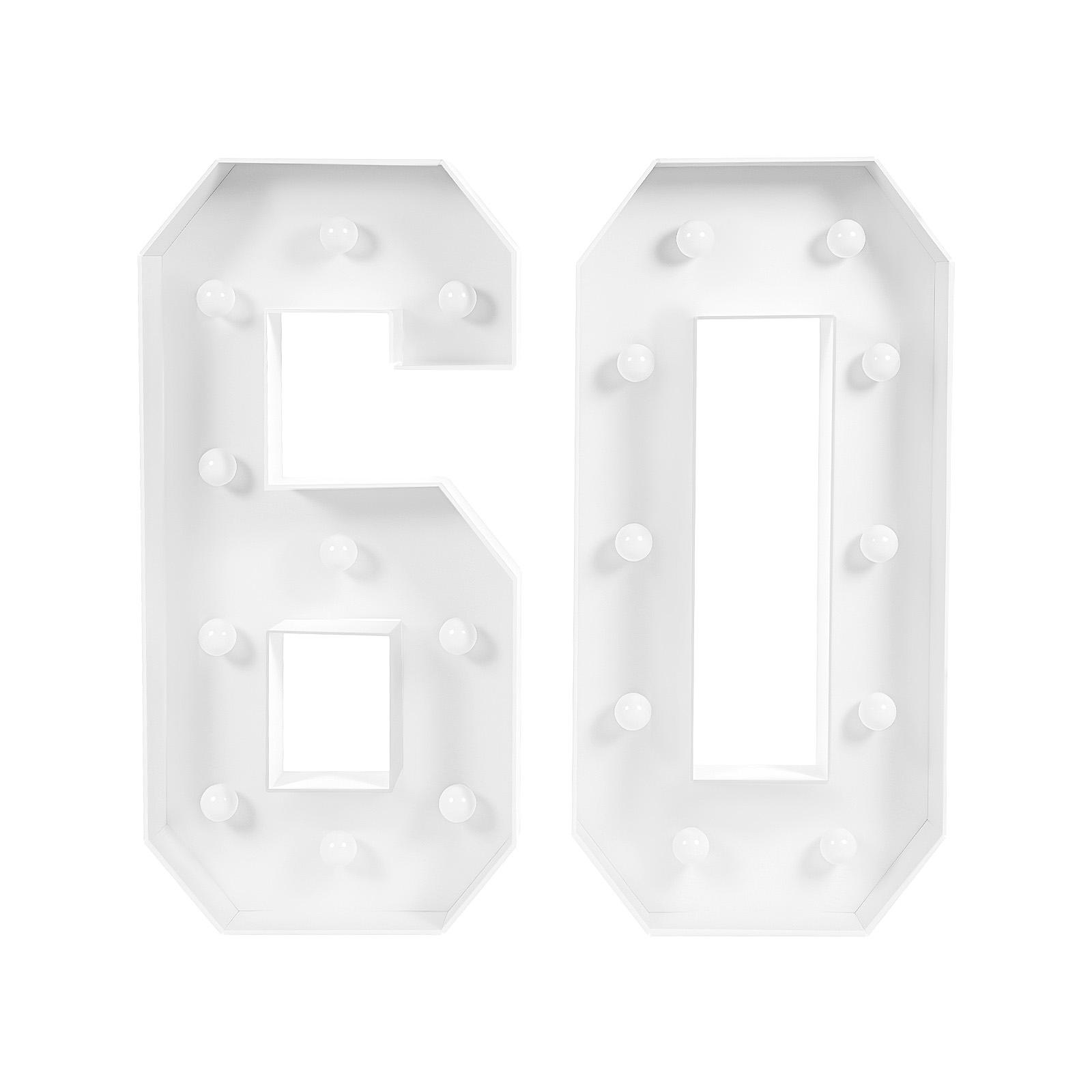 

60 Светящиеся цифры Винтажные светодиодные Большой декор на день рождения для вечеринки в честь 60-летия Питание от батареек Домашний декор белый