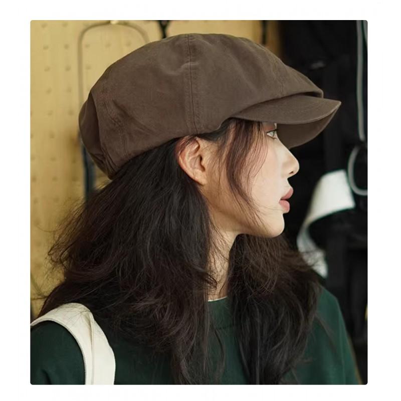Berretto Ottagonale in Cotone Vintage Cappello Donna Uomo Ampia Visiera Pieghevole Cappello da Artista Effetto Viso Piccolo Autunno