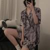 2 Pezzi Stampa Indumenti da Notte Raso di Seta Sintetica Pigiami Moda Casual Pigiama Donna Set Pigiama con Pantaloncini Abiti Pittura a Inchiostro