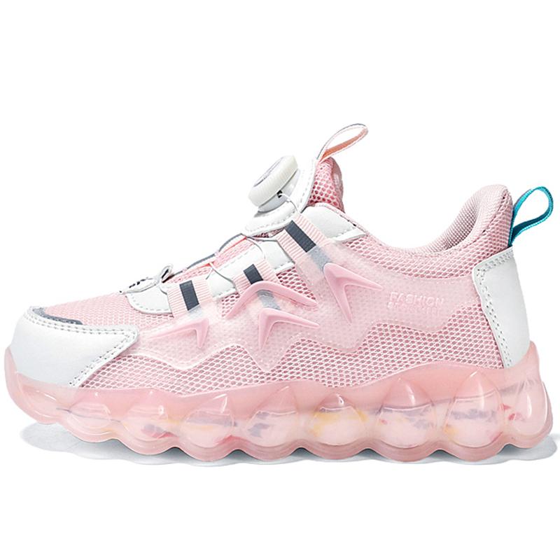 Kinder drehen die Knöpfe Mesh atmungsaktiv Ultra-Light PVC rutschfest verschleißfeste Sneakers Mädchen rosa Sneakers