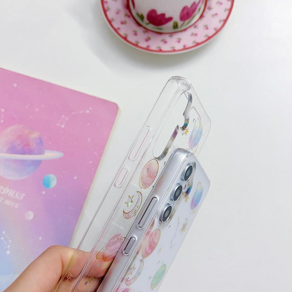 Compatible for Samsung Galaxy A15 4G / 5G Case, Cute Clear Cases with Design Stars and Moon Bling Glitter Planet Aesthetic Silicone Shockproof Cover