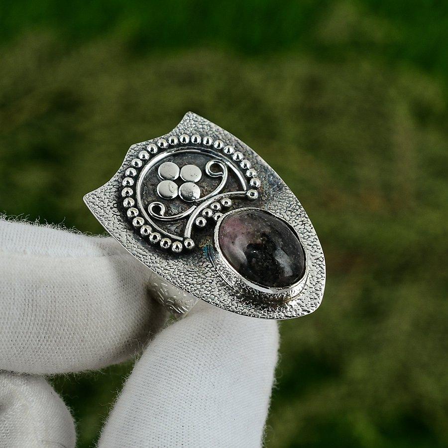 Friendship Day Deal Sterling Silver Rhodonite Gemstone Solitaire Ring Jewelry Adjustable