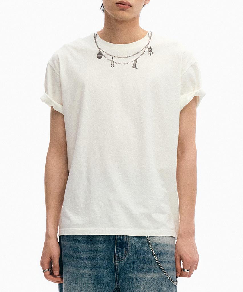 INTEMPOMOOD Necklace Print Short Sleeve_White