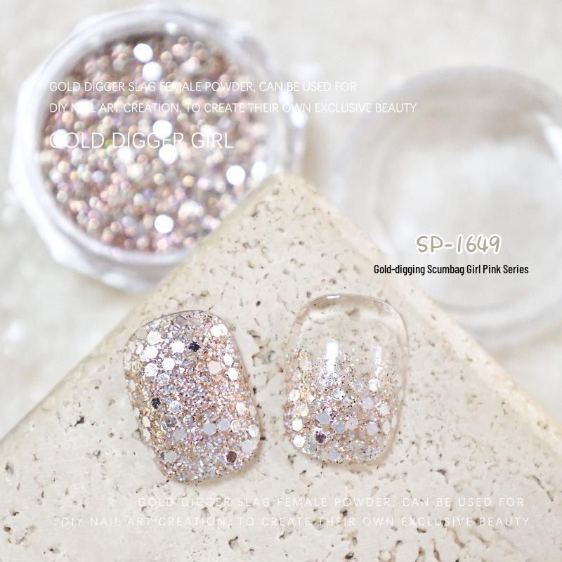 Gold Digger Pink Glitter Mix & Iridescent Nail Sequins for Nail Art