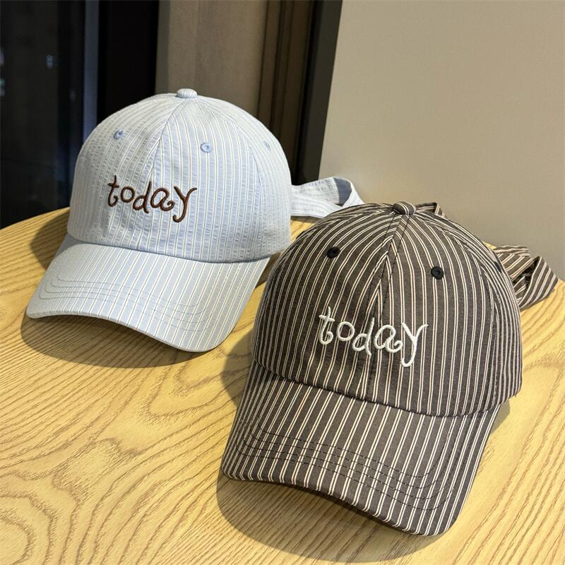 Striped letters embroidery straps bow cap women's spring and summer small fresh and breathable sunshade baseball cap
