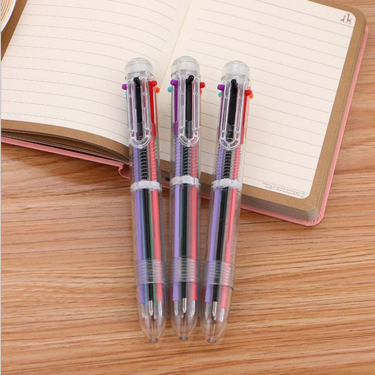 Multicolor Non-Leaking Push-Button Ballpoint Pen for Students - 6 Transparent Colors