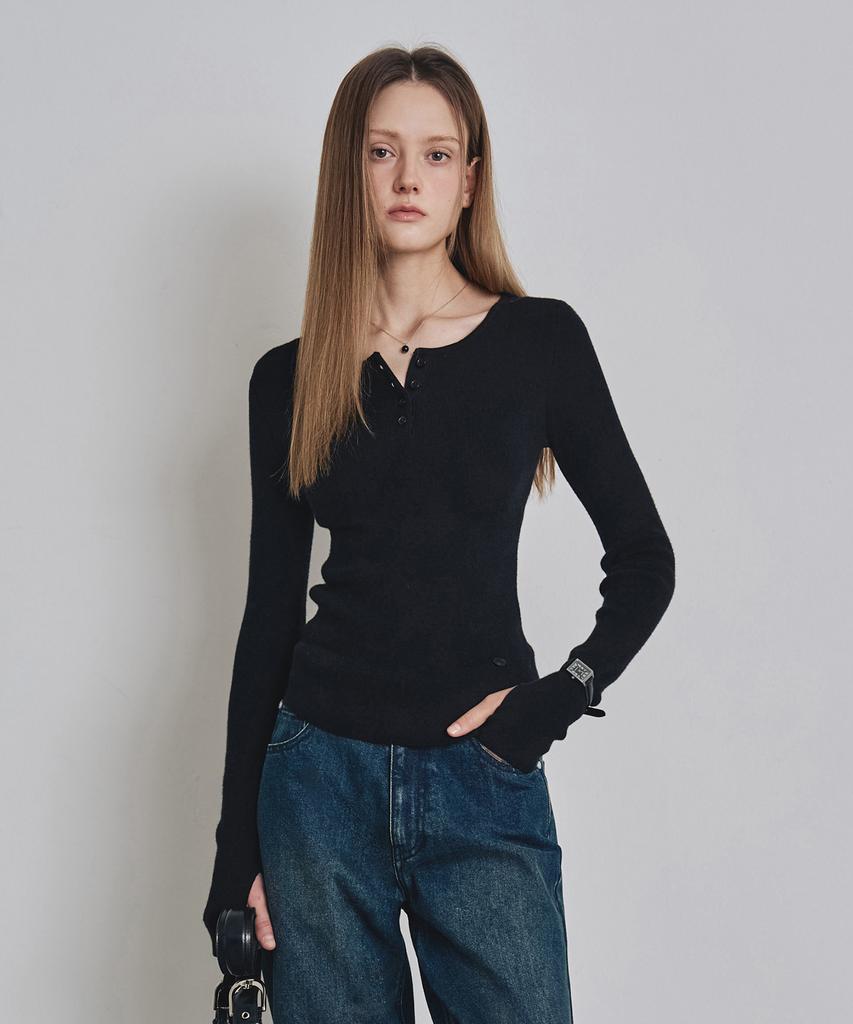 Keoseuteomeokeullagumeon Slim Henley Neck Ribbed Knit 6 Color Cowkt004