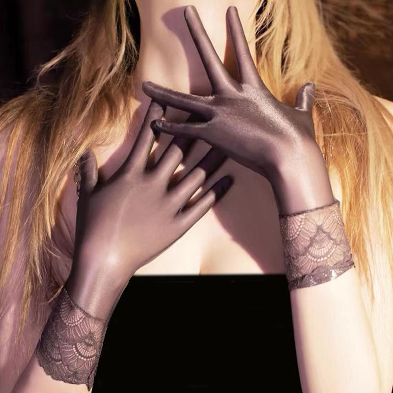 Women Oil Glossy Tight Stocking Gloves Sexy High Elastic Transparent Ultra-Thin Clubwear Short Wrist Gloves