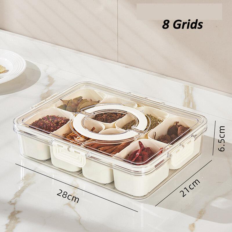 Küchengewürz Aufbewahrungsbox Gewürzbox 4/8 Fächer Unterteilte Servierplatte mit Deckeln Für Süßigkeiten Nüsse Kekse Obst Snacks Aufbewahrung